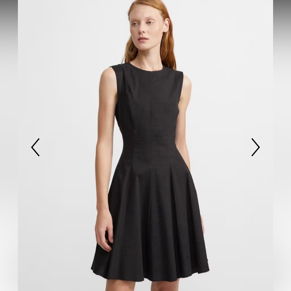 Women’s Theory Black Sleeveless Peplum Dress in Good Linen Sz 8, Quiet Luxury